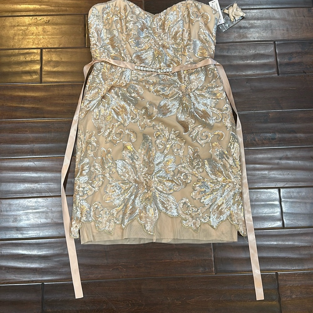 Strapless sparkly gold dress